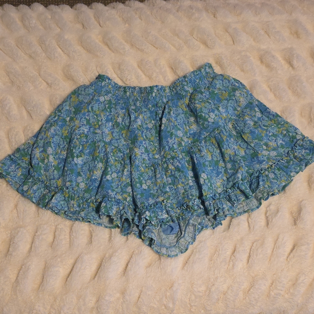 Blue Floral Ruffled Mini Skirt/shirts